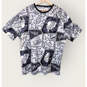 OH SNAP!  Men's 2XL Drill Clothing Co Comic Pop Art T-Shirt Stretch Black White
